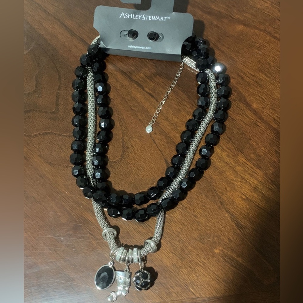 Chunky black and sterling necklace set (including black stud earrings)